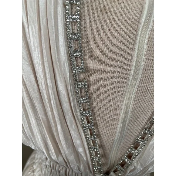 SABINA MUSAYEV Leone Crystal Embellished Pleated Metallic Maxi Dress Sz Medium